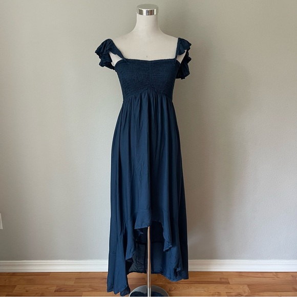 Boho Me Collection Babydoll Midnight Blue High Low Midi Dress Size M - Picture 1 of 5